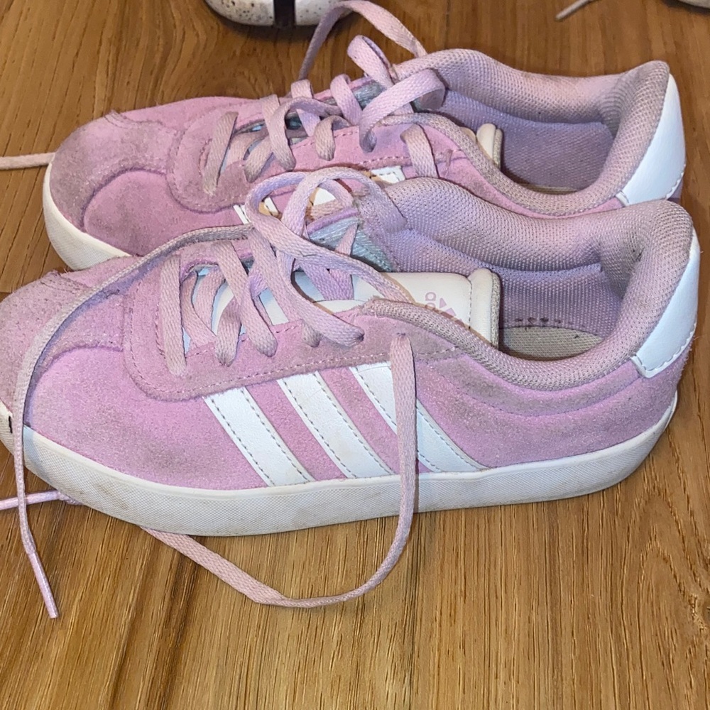 adidas Pink Suede Low-Top Sneakers with White Stripes